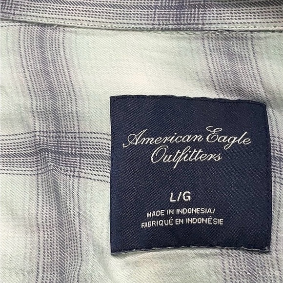 American Eagle Outfitters Gray Plaid Button Down Long Sleeve Shirt Size L - Picture 3 of 3